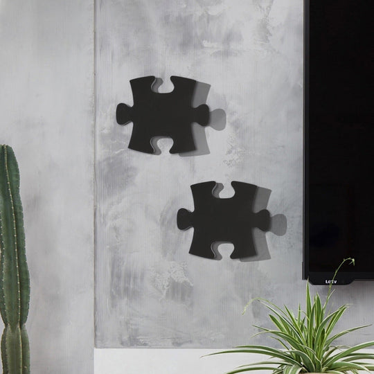 Modern Acrylic Led Wall Sconce - Black/White Jigsaw Design Warm/White Light Living Room Black / Warm