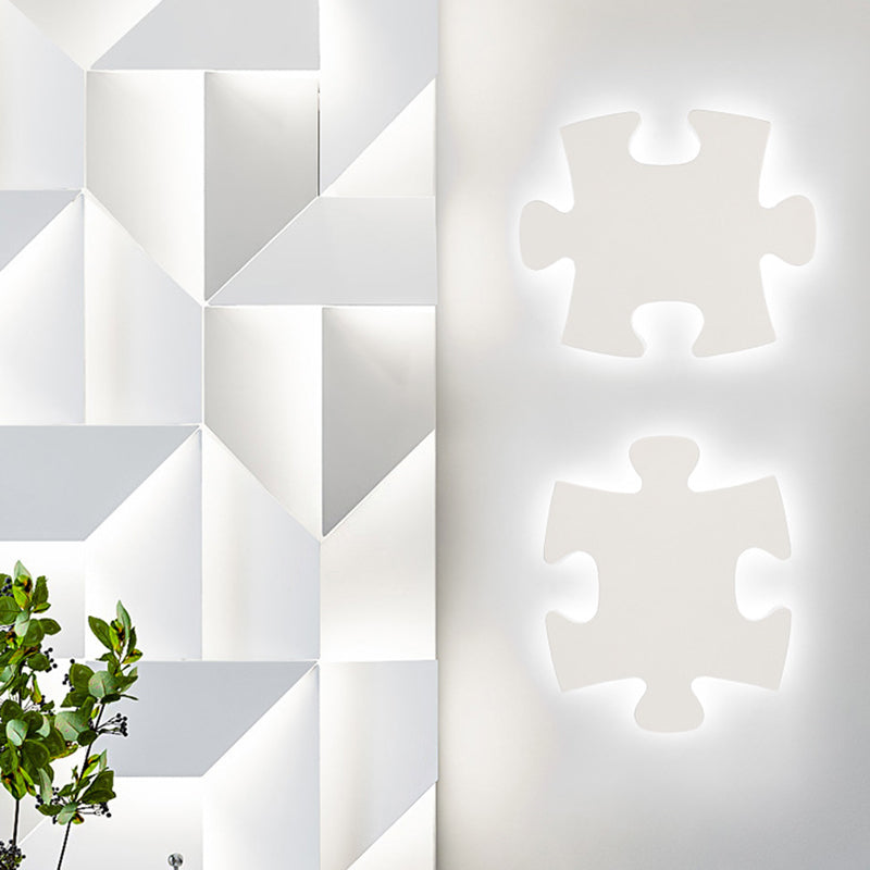 Modern Acrylic Led Wall Sconce - Black/White Jigsaw Design Warm/White Light Living Room