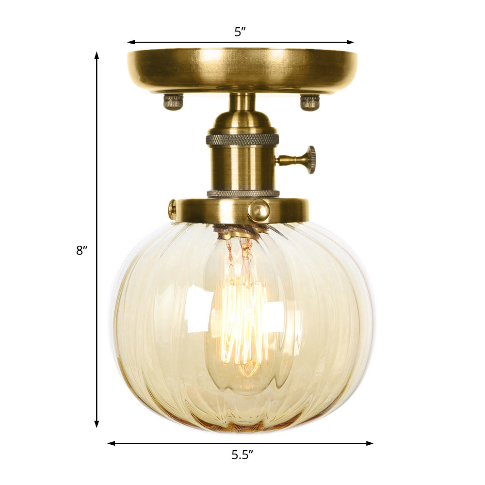 Semi Flush Bronze Globe Round Ceiling Light With Industrial Clear/Amber Glass - 1 - Light Fixture