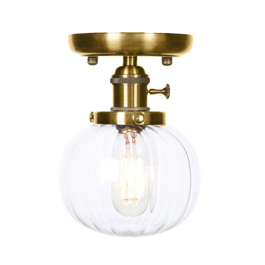 Semi Flush Bronze Globe Round Ceiling Light With Industrial Clear/Amber Glass - 1 - Light Fixture
