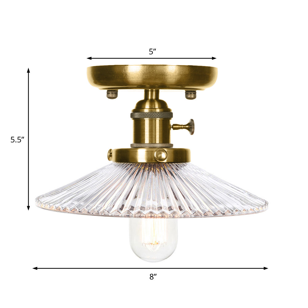 Industrial Bronze Cone/Saucer Semi Flush Mount Light With White/Clear Glass - 1 Living Room Ceiling
