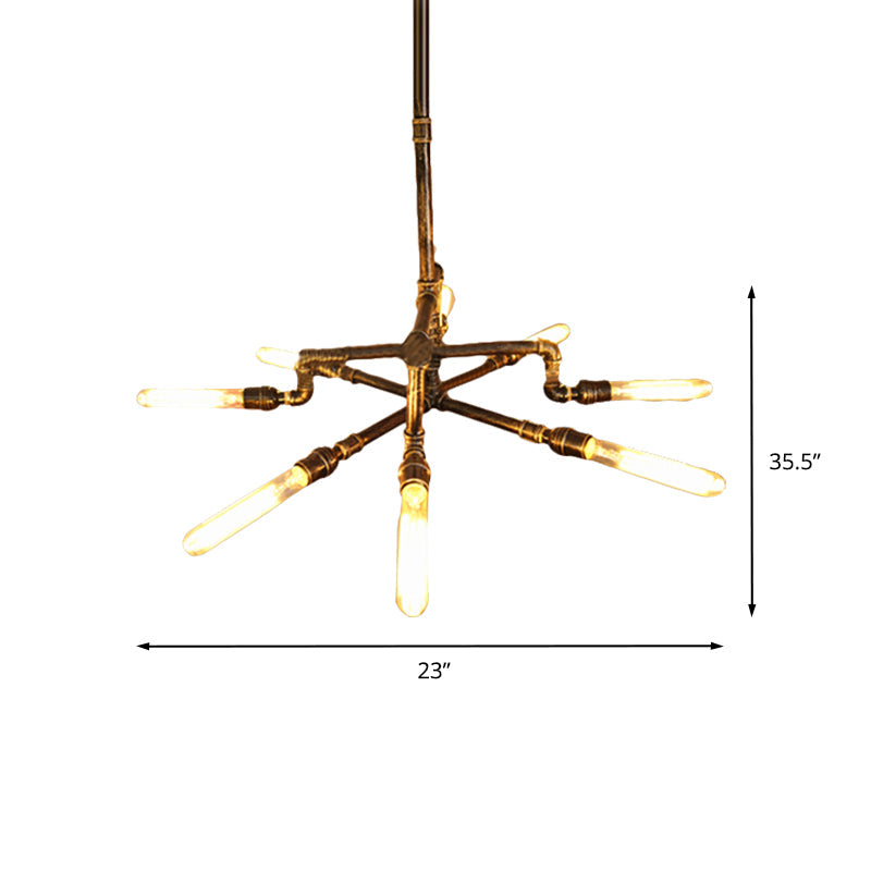 Farmhouse Style Bronze Chandelier - 8 Lights Wrought Iron Pipe Design Indoor Ceiling Fixture