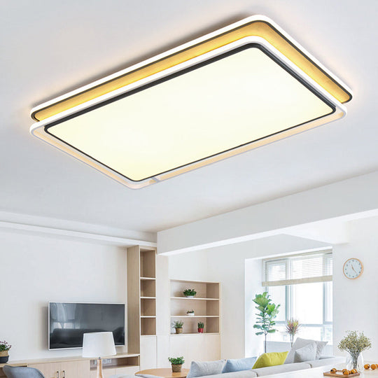 Modern Led Flush Mount Light Fixture: Black Rectangular Design Close To Ceiling Lamp In White/Warm