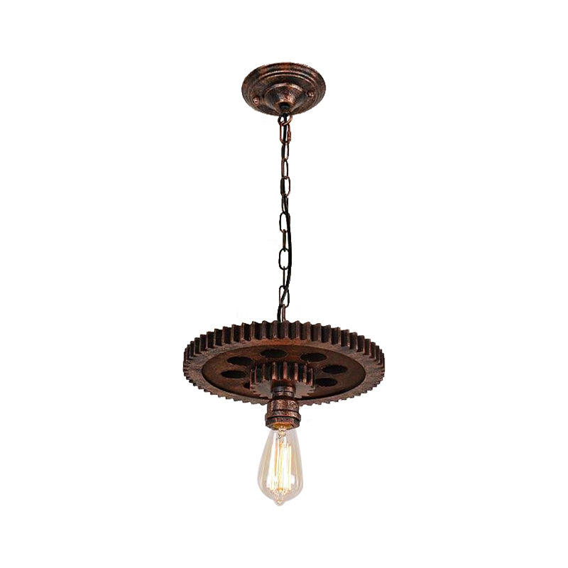 Industrial Bronze Gear Ceiling Lamp Metal Pendant Lighting For Dining Room - 1/6 Bulb