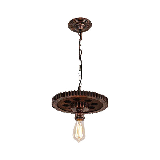 Industrial Bronze Gear Ceiling Lamp Metal Pendant Lighting For Dining Room - 1/6 Bulb