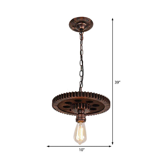 Industrial Bronze Gear Ceiling Lamp Metal Pendant Lighting For Dining Room - 1/6 Bulb