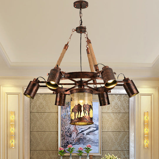 Vintage Cylinder Metal Chandelier - 4/7 Light Pendant In Weathered Copper For Dining Room Lighting