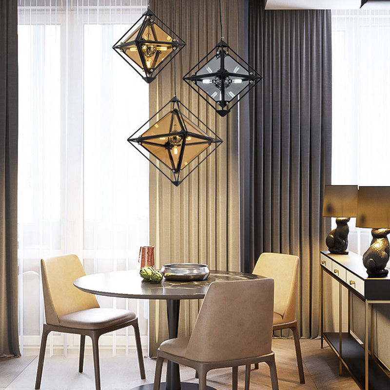 Polygon Ceiling Pendant Light - Amber/Smoke Gray Glass Contemporary Design 1-Light Ideal For Dining