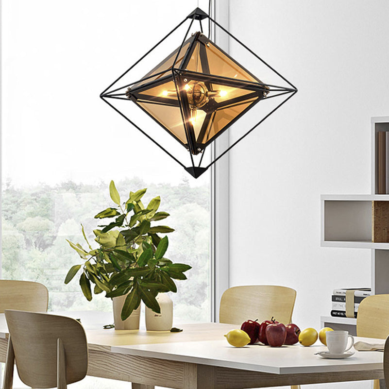 Polygon Ceiling Pendant Light - Amber/Smoke Gray Glass Contemporary Design 1-Light Ideal For Dining