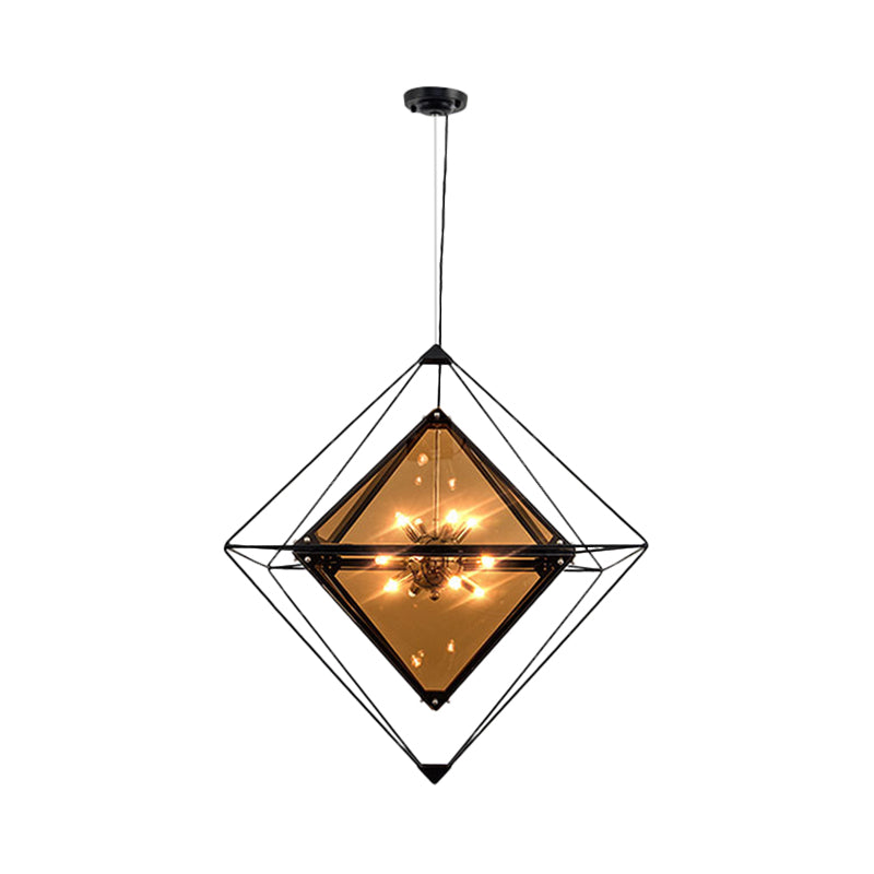 Modern Polygon Pendant Light With Amber/Smoke Gray Glass - 1-Light Dining Room Suspension