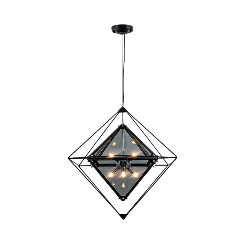 Modern Polygon Pendant Light With Amber/Smoke Gray Glass - 1-Light Dining Room Suspension