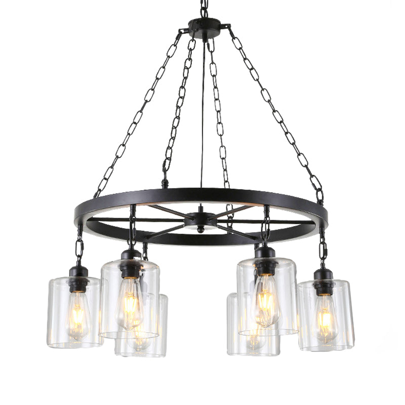 Industrial Clear Glass Cylinder Chandelier – Black 6/14 Light Hanging Fixture For Dining Room