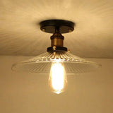 Semi Mount Ribbed Glass Cone Ceiling Light In Black/Brass/Copper - Industrial Style For Living Room