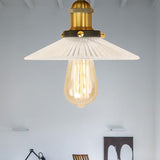 Semi Mount Ribbed Glass Cone Ceiling Light In Black/Brass/Copper - Industrial Style For Living Room