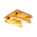 Led Flush Ceiling Light With Square Wood Shade - Modernist Brown Finish For Living Room (1/4/9