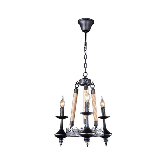 Rustic Metal And Rope Pendant Chandelier With 3/6/8 Lights - Black Candle Dining Room Hanging