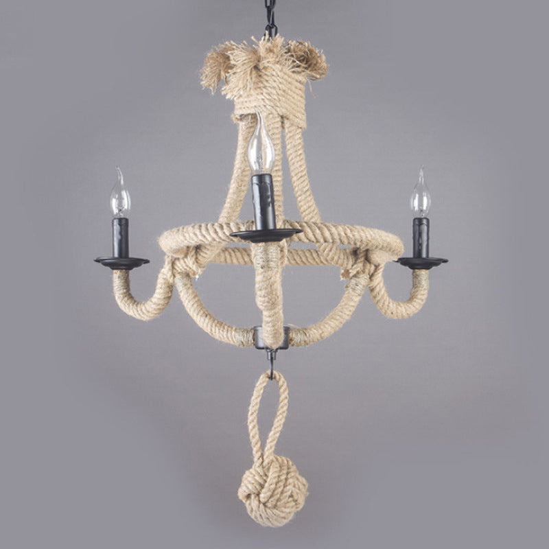 Rustic Style Candle Rope Chandelier In Beige – Dining Room Pendant Lighting (3/6 Lights)
