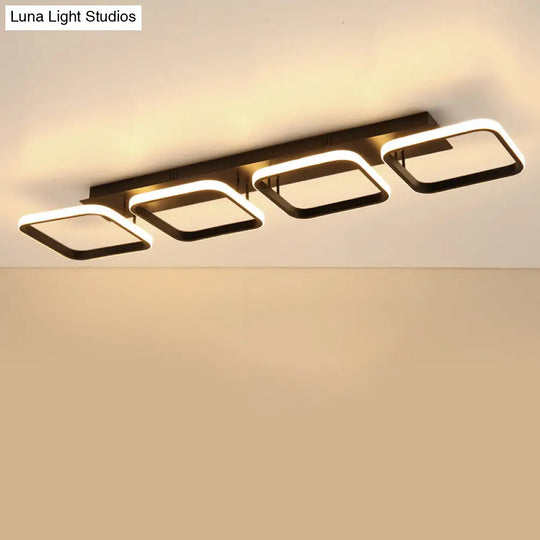 21.5’/31’/41’ L Square Semi Flush Acrylic Lamp Black/Gold Led Ceiling Mount Warm/White Light