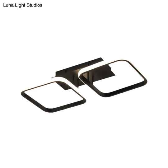 21.5/31/41 L Square Semi Flush Acrylic Lamp Black/Gold Led Ceiling Mount Warm/White Light