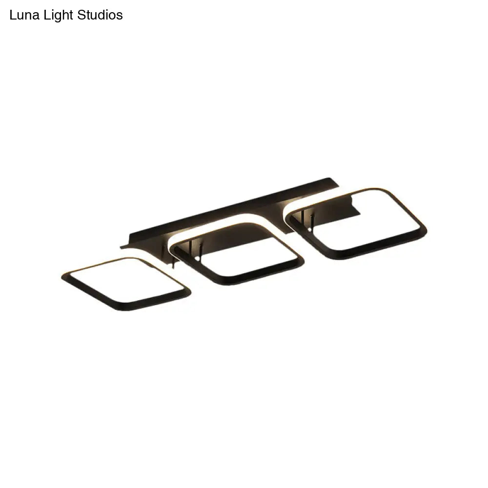 21.5’/31’/41’ L Square Semi Flush Acrylic Lamp Black/Gold Led Ceiling Mount Warm/White Light