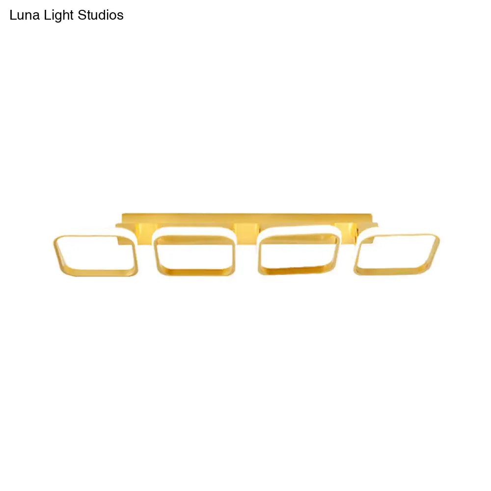 21.5/31/41 L Square Semi Flush Acrylic Lamp Black/Gold Led Ceiling Mount Warm/White Light