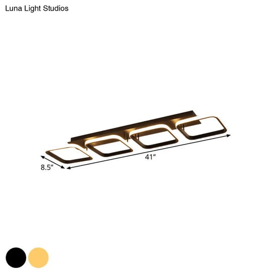 21.5/31/41 L Square Semi Flush Acrylic Lamp Black/Gold Led Ceiling Mount Warm/White Light