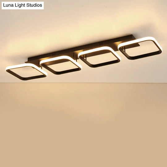 21.5/31/41 L Square Semi Flush Acrylic Lamp Black/Gold Led Ceiling Mount Warm/White Light