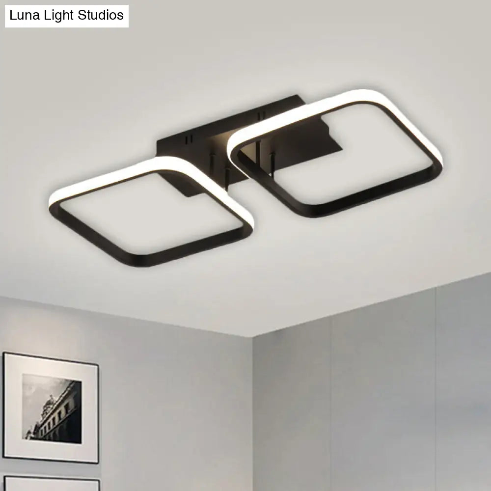 21.5/31/41 L Square Semi Flush Acrylic Lamp Black/Gold Led Ceiling Mount Warm/White Light
