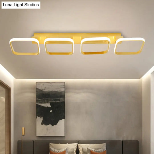 21.5’/31’/41’ L Square Semi Flush Acrylic Lamp Black/Gold Led Ceiling Mount Warm/White Light