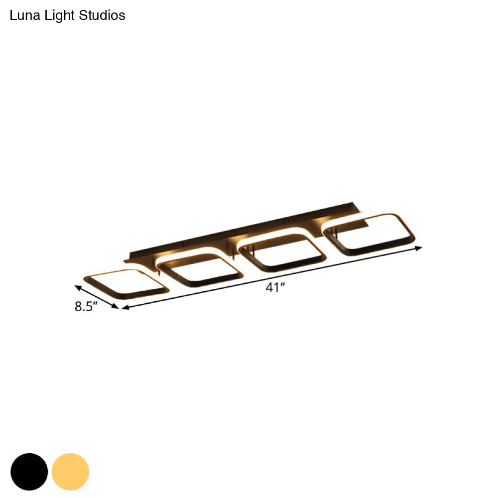 21.5’/31’/41’ L Square Semi Flush Acrylic Lamp Black/Gold Led Ceiling Mount Warm/White Light