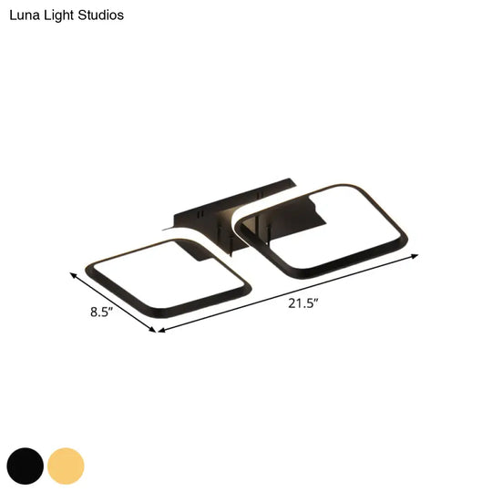 21.5’/31’/41’ L Square Semi Flush Acrylic Lamp Black/Gold Led Ceiling Mount Warm/White Light