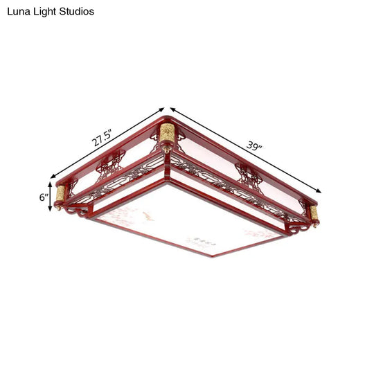 21.5/39 Led Rectangle Flush Mount Traditional Dark Red Wood Light Fixture For Living Room