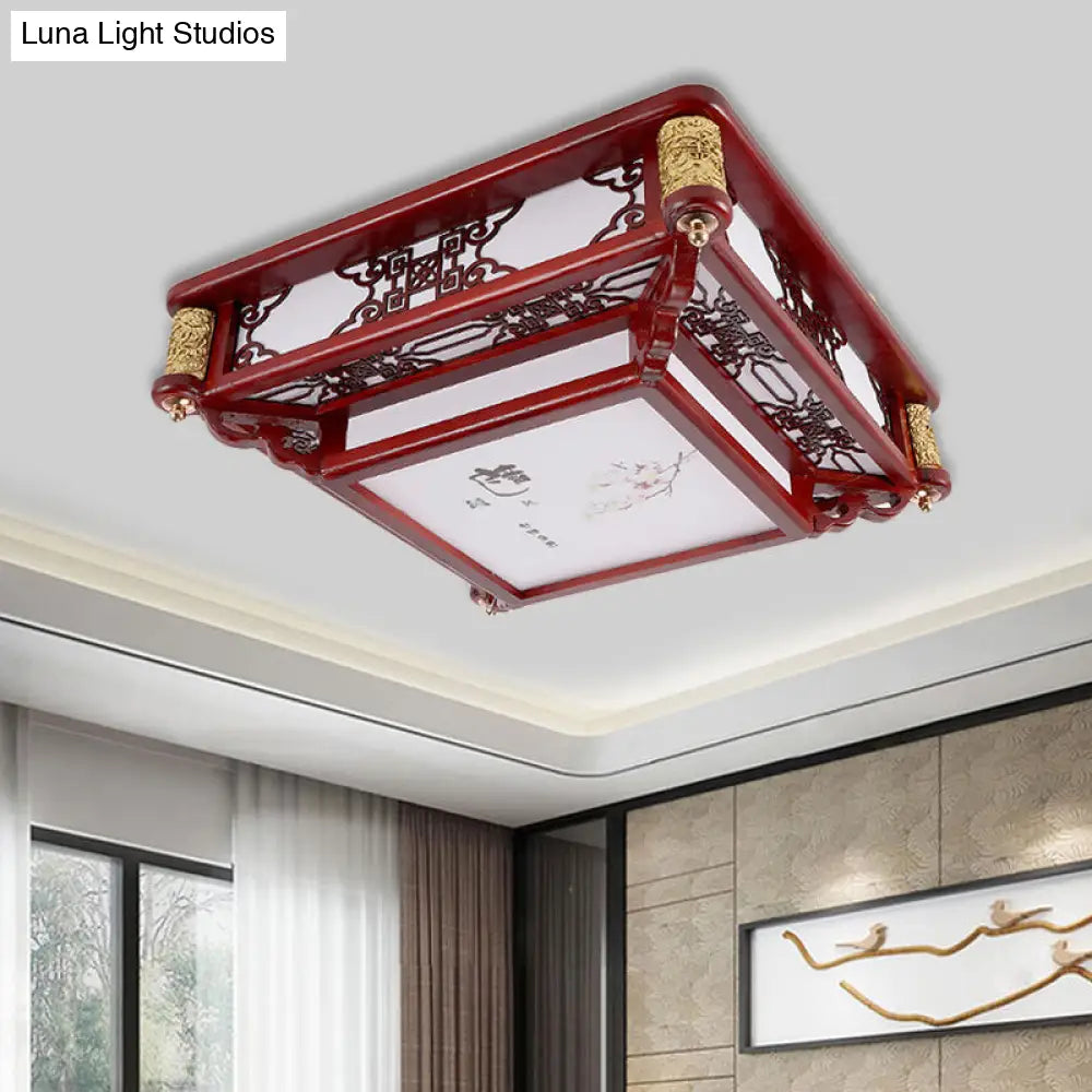 21.5/39 Led Rectangle Flush Mount Traditional Dark Red Wood Light Fixture For Living Room