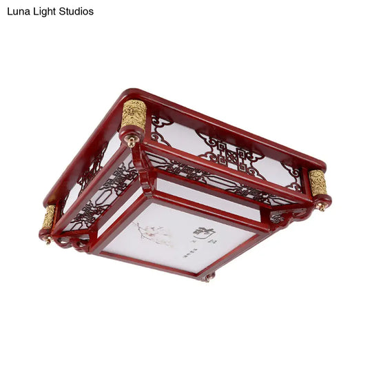 21.5/39 Led Rectangle Flush Mount Traditional Dark Red Wood Light Fixture For Living Room