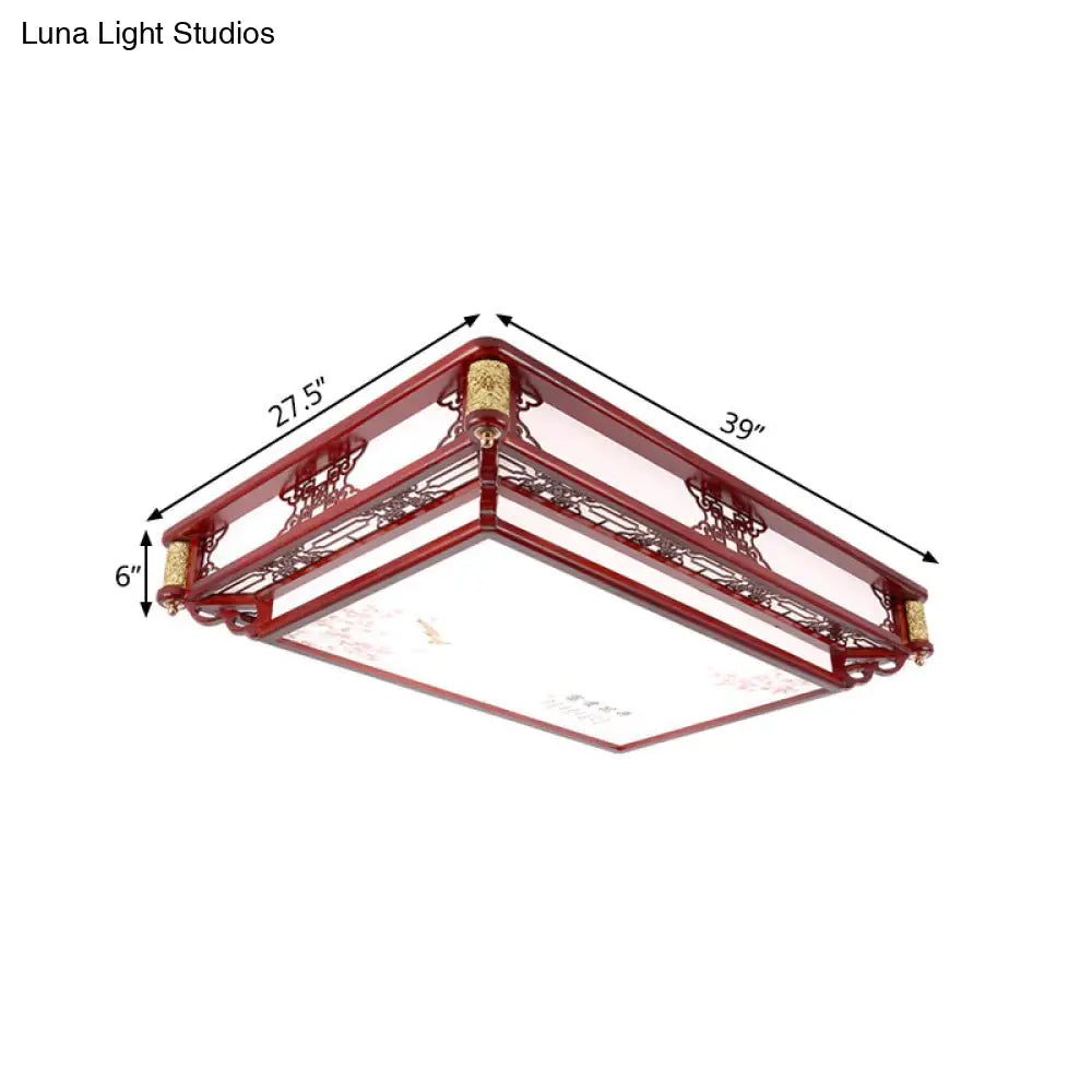21.5’/39’ Led Rectangle Flush Mount Traditional Dark Red Wood Light Fixture For Living Room