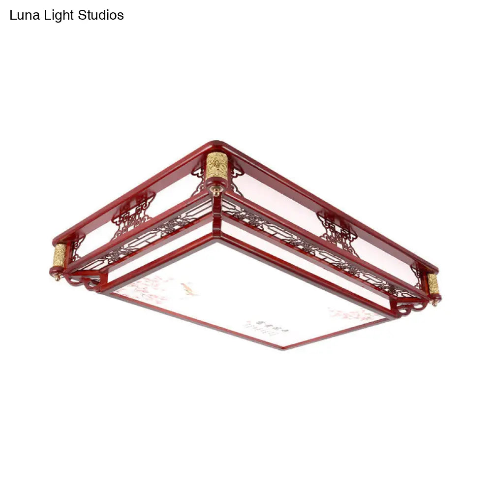 21.5/39 Led Rectangle Flush Mount Traditional Dark Red Wood Light Fixture For Living Room