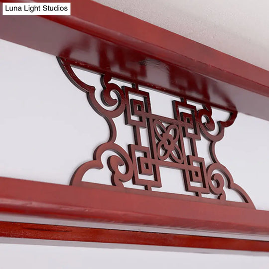 21.5’/39’ Led Rectangle Flush Mount Traditional Dark Red Wood Light Fixture For Living Room