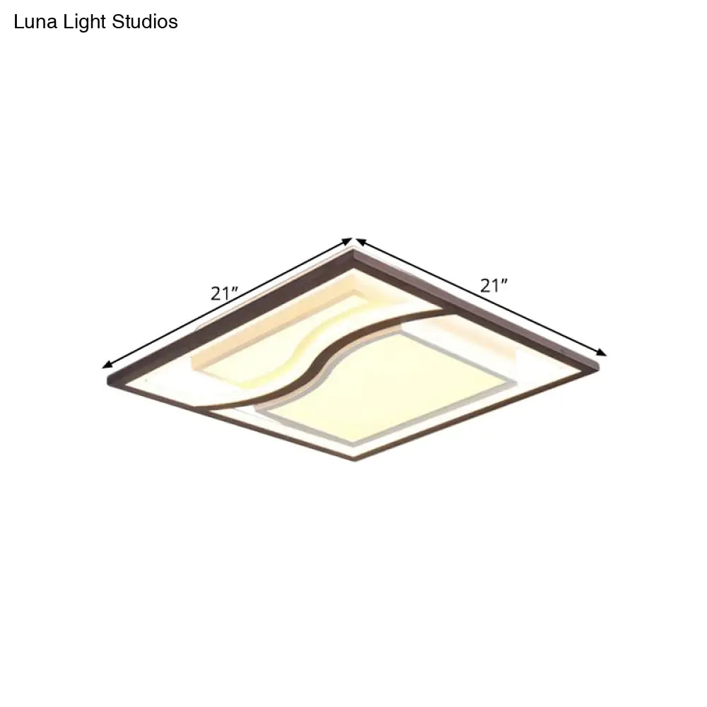 21’ Modern Square Flush Mount Led Ceiling Light In Black - Warm/White
