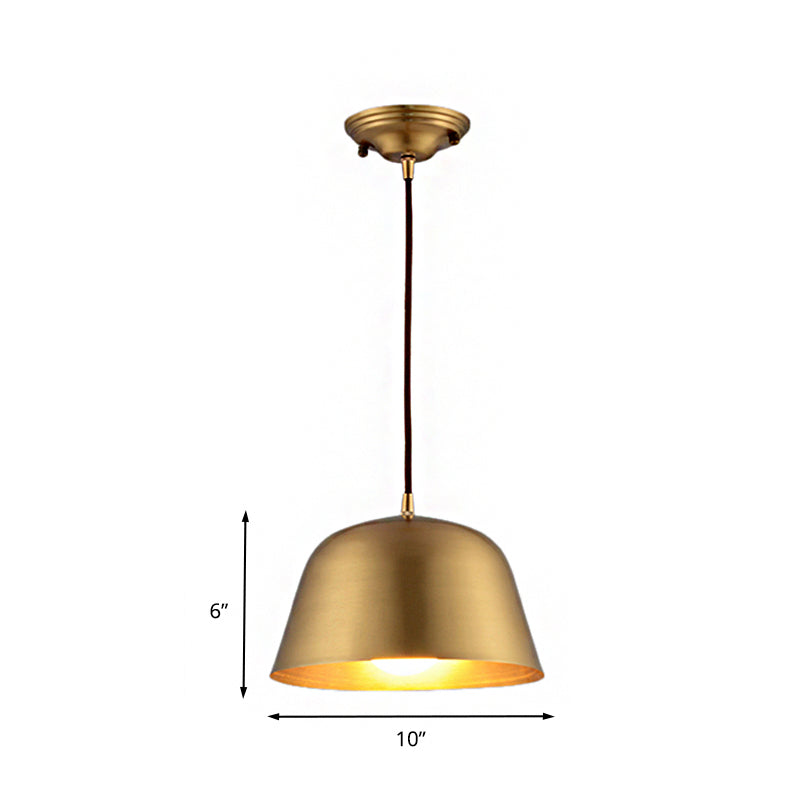 Industrial Style Hanging Light With Metallic Brass Finish - Cone/Dome Shade Ceiling Fixture For