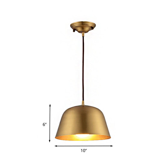Industrial Style Hanging Light With Metallic Brass Finish - Cone/Dome Shade Ceiling Fixture For