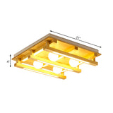 Modern Square Wood Flush Mount Lamp With Led Lights - Brown Ceiling Light Fixture White Glass Ball