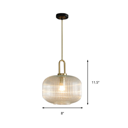 Modernist Clear Ribbed Glass Pendant Hanging Lamp Fixture - 1 Light Gold 6/8/12 Wide For Kitchen