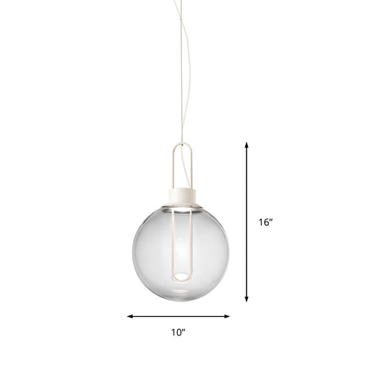 Contemporary Clear Glass Sphere Pendant Light - Elegant 1-Light White/Black Hanging Lamp For