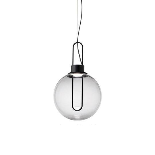 Contemporary Clear Glass Sphere Pendant Lighting - 1 Light White/Black Hanging Lamp Fixture For
