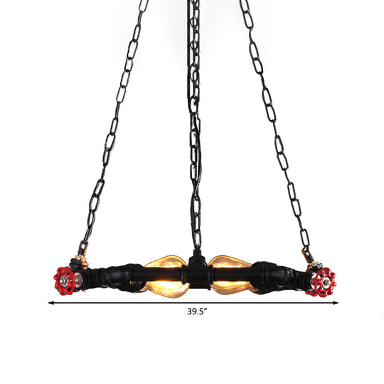 Industrial Black Metal Ceiling Chandelier With Clear Glass And Valve – 4-Light Hanging Fixture