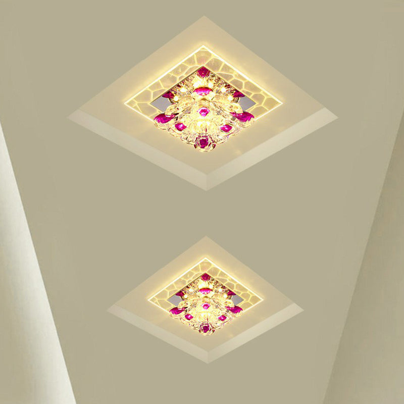 Modern Clear Led Flush Light Fixture For Corridor - Crystal Square Design / 3W Warm