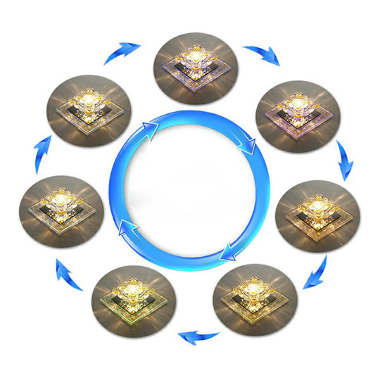Modern Crystal Led Flush Mount Lighting For Hallway - Minimalist Clear Fixture / 3W 7 Color