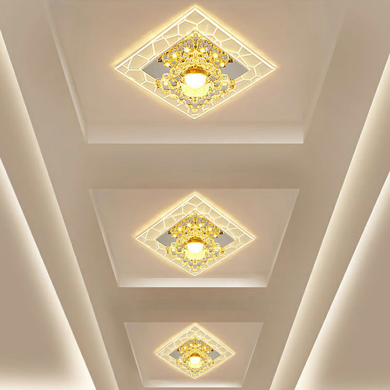 Sleek Square Led Flush Mount Crystal Ceiling Light Clear Corridor Fixture / 3W Warm