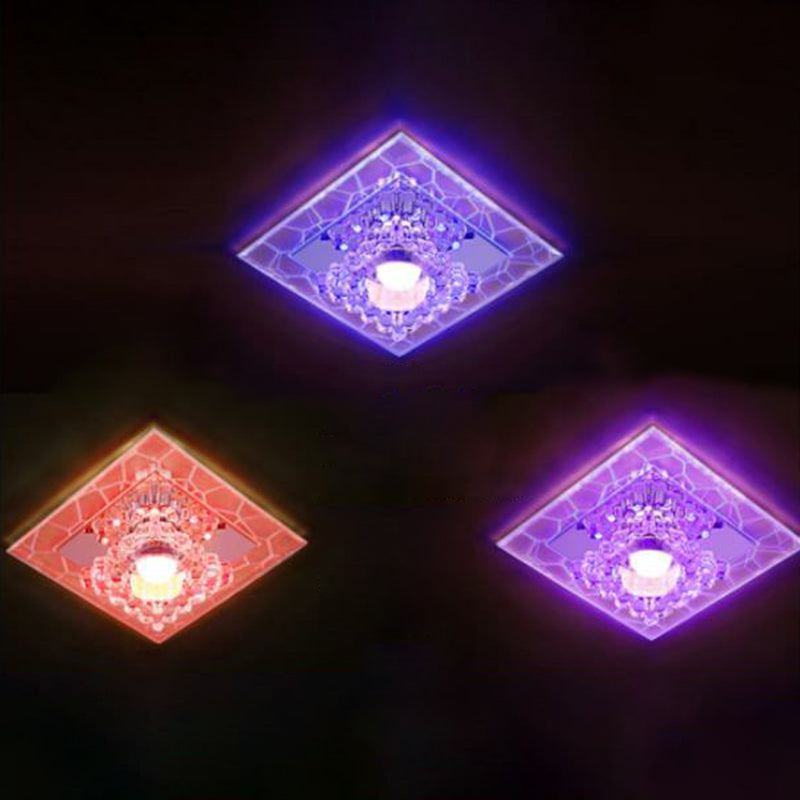 Sleek Square Led Flush Mount Crystal Ceiling Light Clear Corridor Fixture / 5W 6 Color