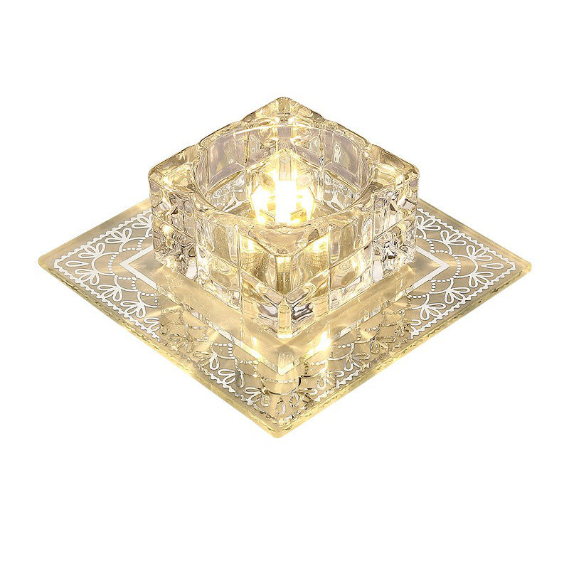 Crystal Led Hallway Flush Mount Light - Minimalist Square Design In Clear